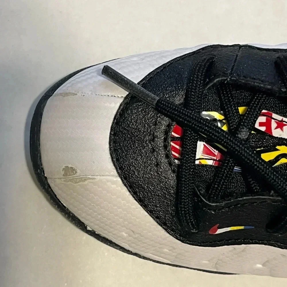 Nike Little Posite Foamposite kids tennis shoes size 10C yellow trim black white - Picture 9 of 15